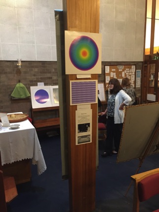 Marcus' artwork being shown in the church.