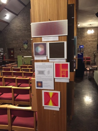 Marcus' artwork being shown in the church.